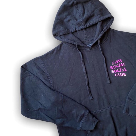SALE🌠Auth. Rare. Anti Social Social Club ASSC Pink Camo text hoodie black small - Picture 3 of 6